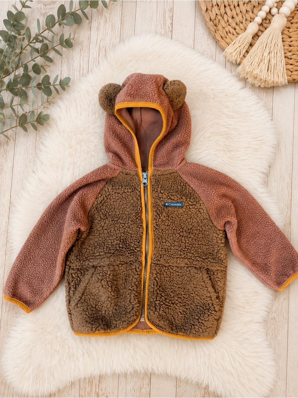 Columbia Brown & Rust Teddy Bear Hooded Fleece Jacket